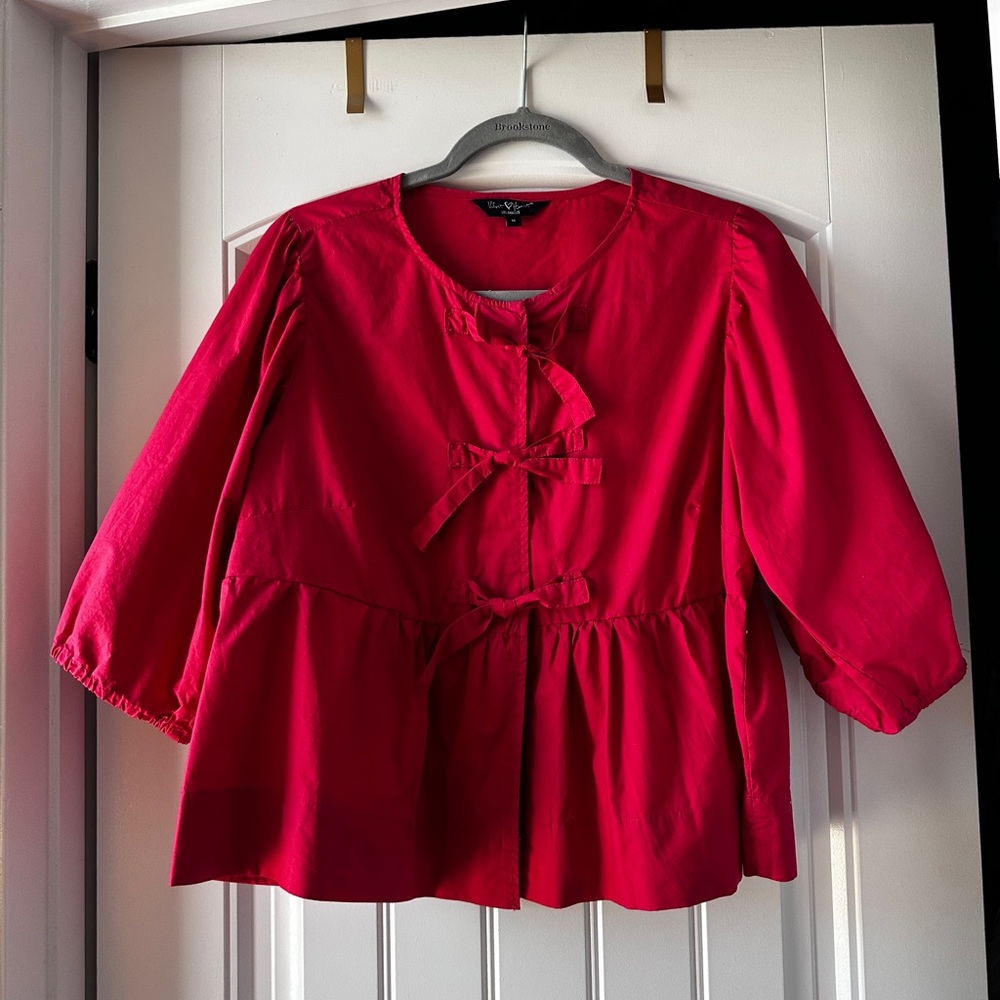 Velvet Heart Red Peplum Ribbon-Front Top